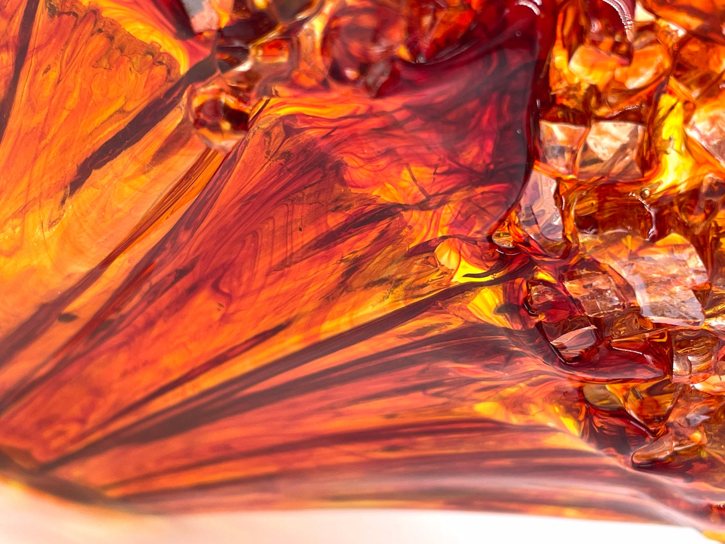 Fire Orange Resin and Cut Glass Decorative Bowl MADE TO ORDER