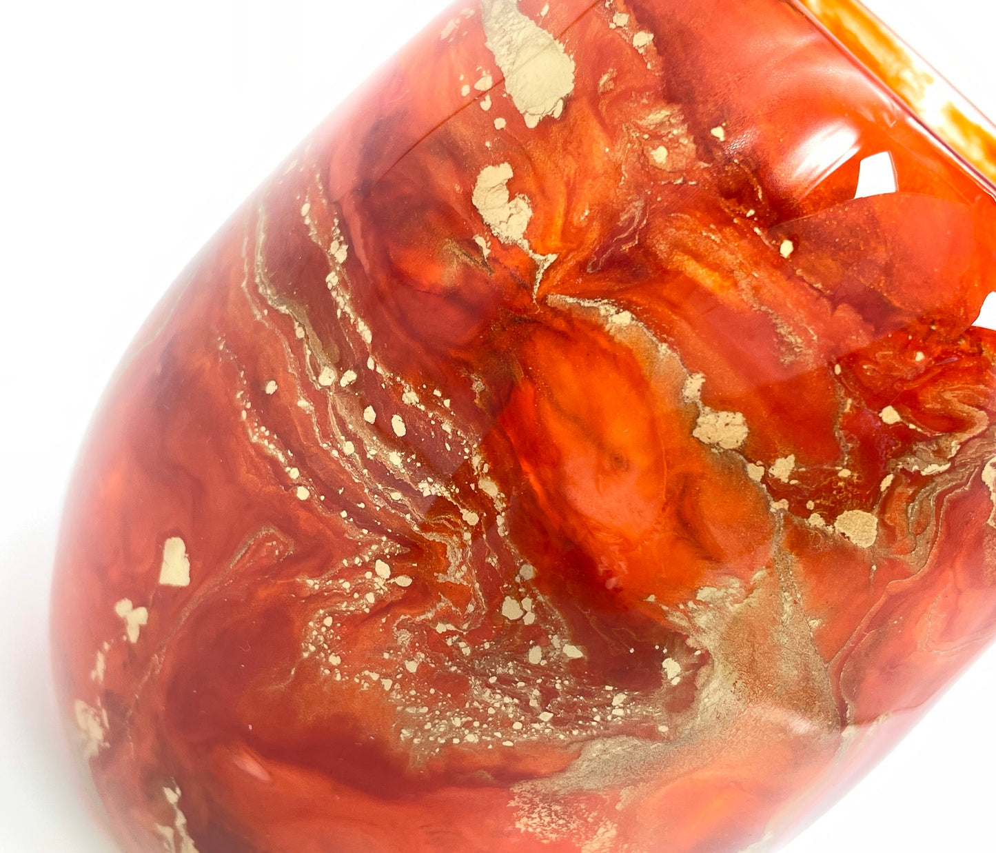 Orange and Gold Resin Art Stemless Wine Glass Set of Two Customize 20 Ounce
