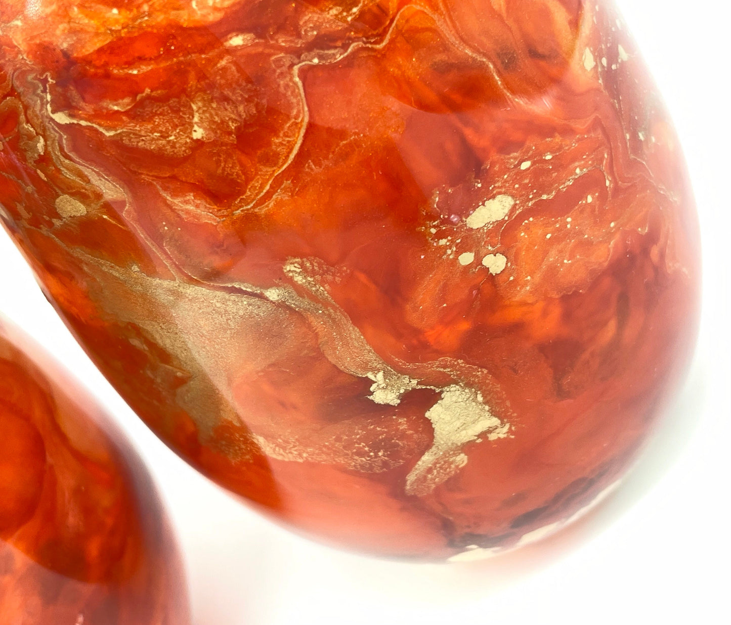 Orange and Gold Resin Art Stemless Wine Glass Set of Two Customize 20 Ounce