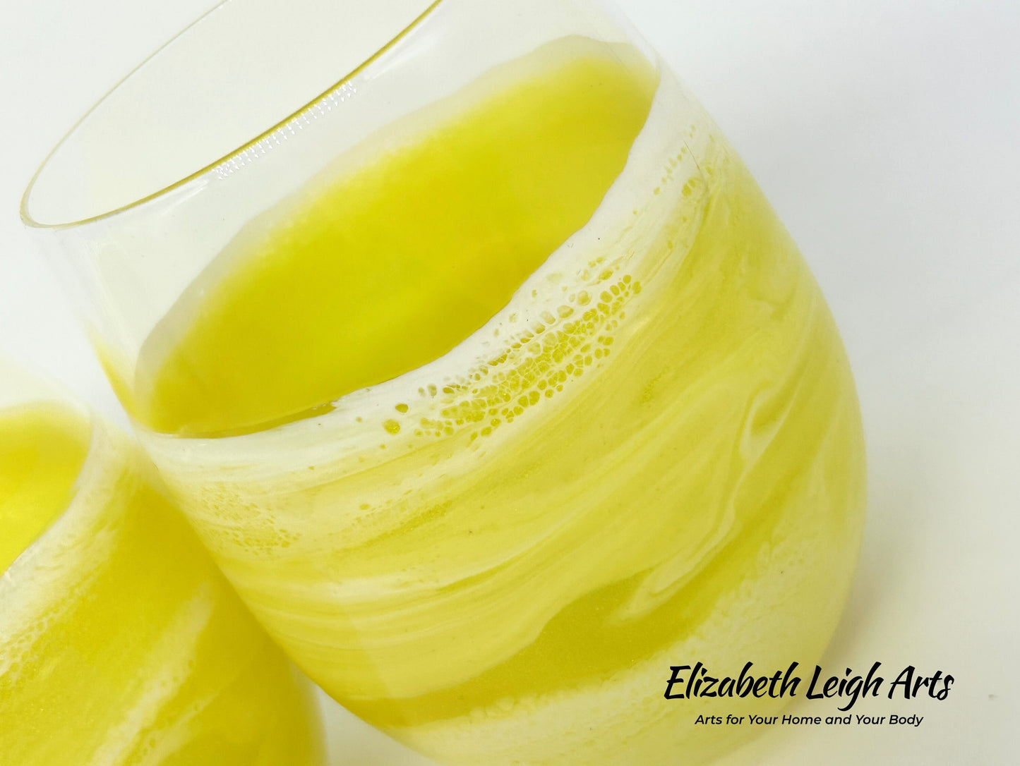 Yellow Waves Resin Art Stemless Wine Glass Set of Two Customize 20 Ounce