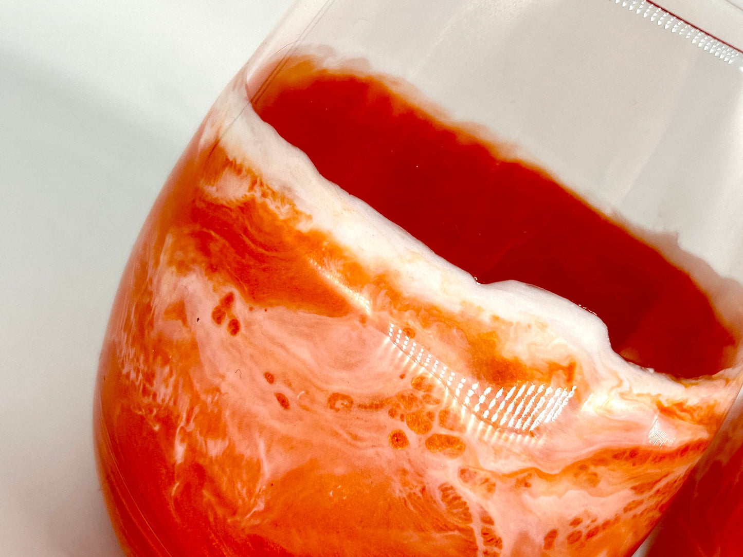 Orange Waves Resin Art Stemless Wine Glass Set of Two Customize 20 Ounce