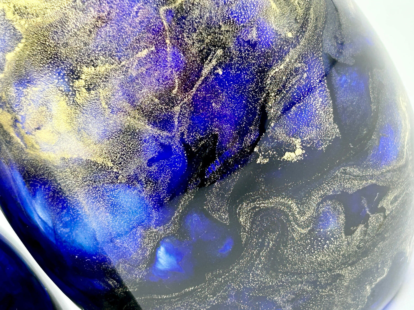 Navy Blue and Gold Jewel toned Resin Art Stemless Wine Glass Set of Two or Single 20 Ounce