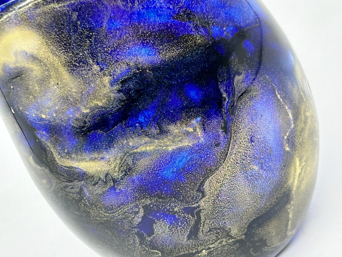 Navy Blue and Gold Jewel toned Resin Art Stemless Wine Glass Set of Two or Single 20 Ounce