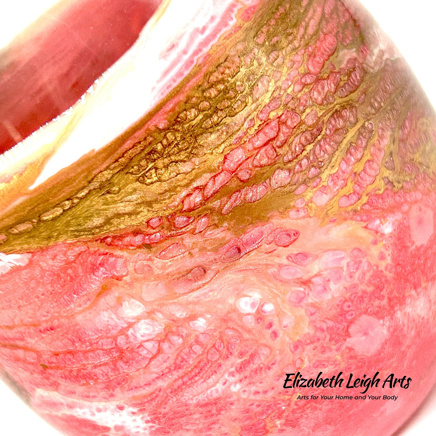 Peach Pink and Gold Waves Resin Art Stemless Wine Glass Set of Two Customize 20 Ounce