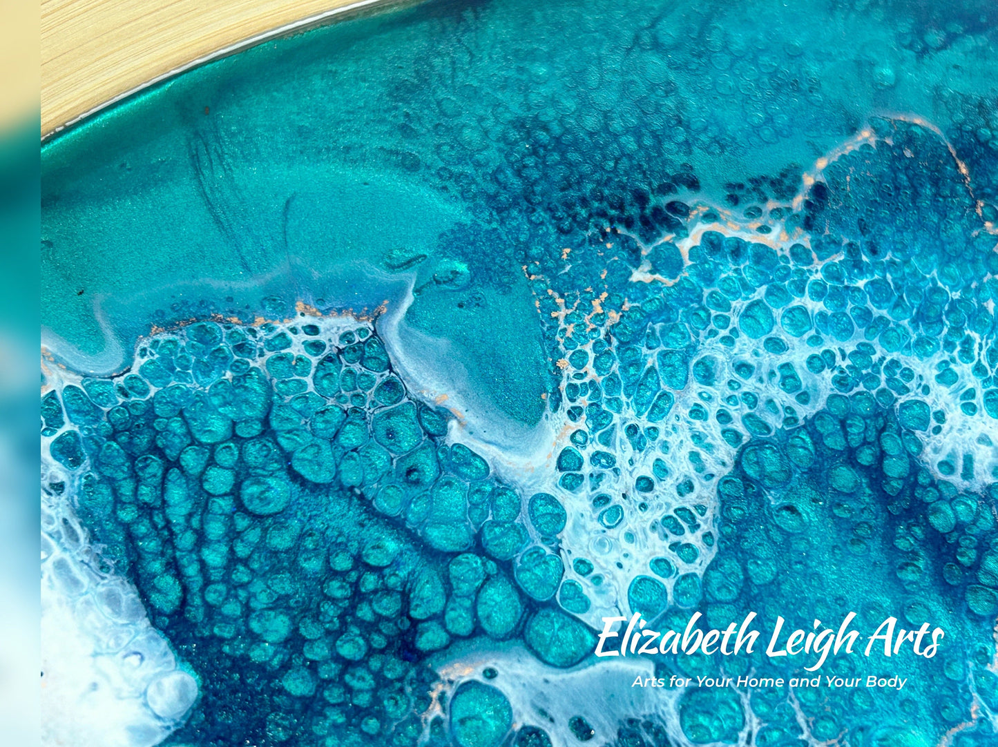 Teal Blue and Gold Bamboo Tray 15"