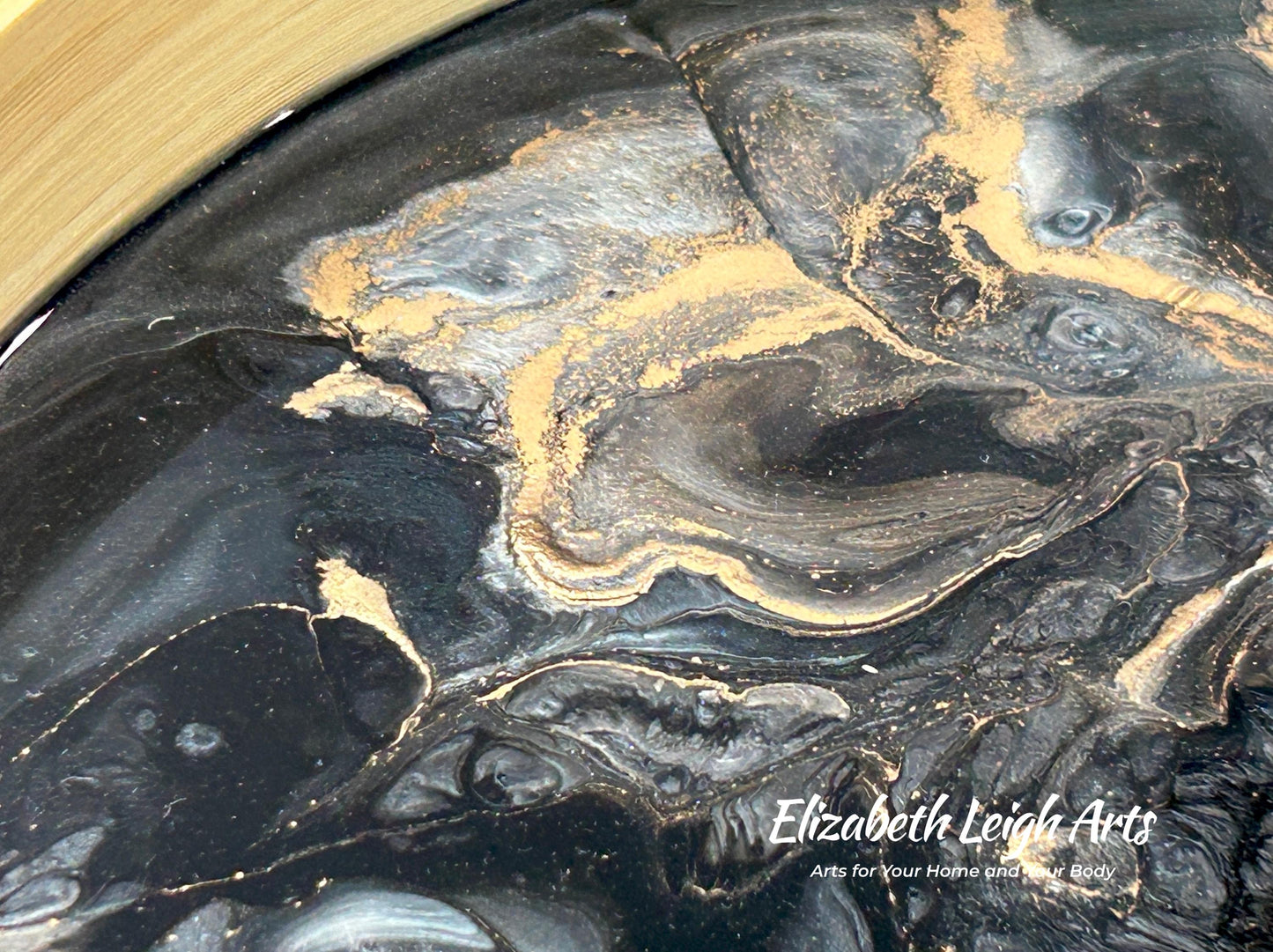 Black White Gold Bamboo Serving Tray 15"