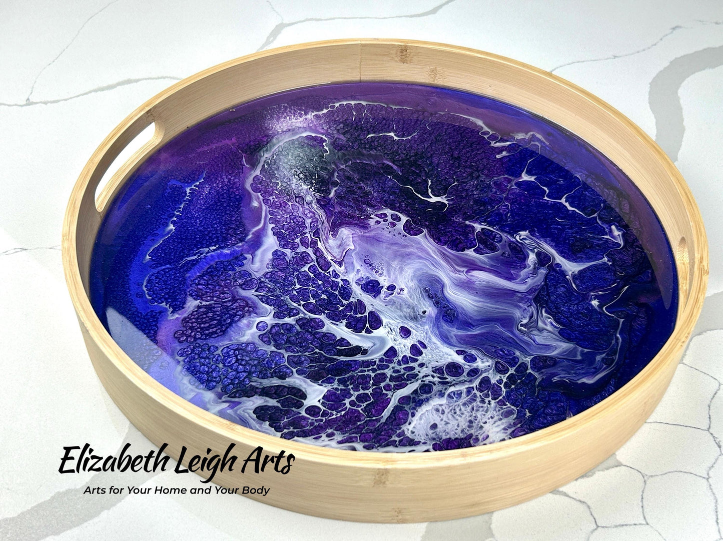 Purple, Violet and White Bamboo Tray 15"