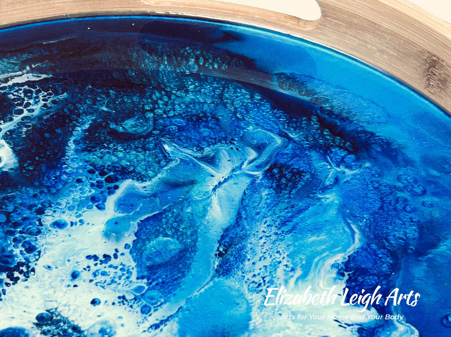 Ocean Blue, Turquoise and White Bamboo Tray 15"