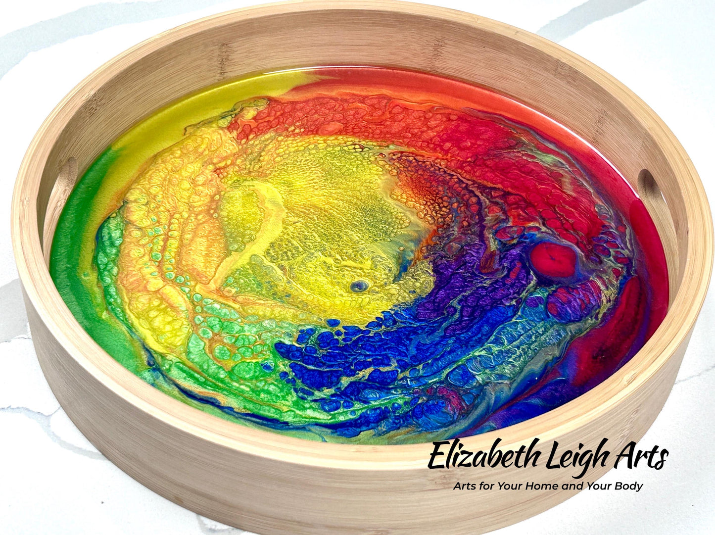 Rainbow Bamboo Serving Tray Resin 12 Inch