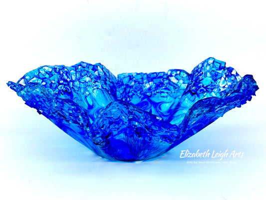 Blue Resin and Glass Decorative Bowl Free Form