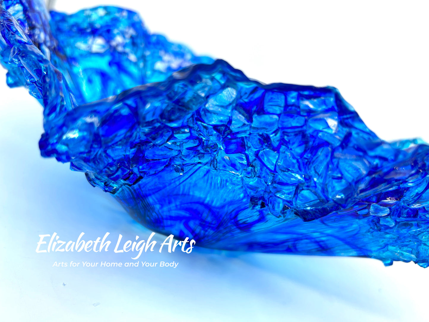 Blue Resin and Glass Decorative Bowl Free Form