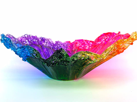 Rainbow Resin and Crushed Glass Decorative Bowl Custom MADE TO ORDER