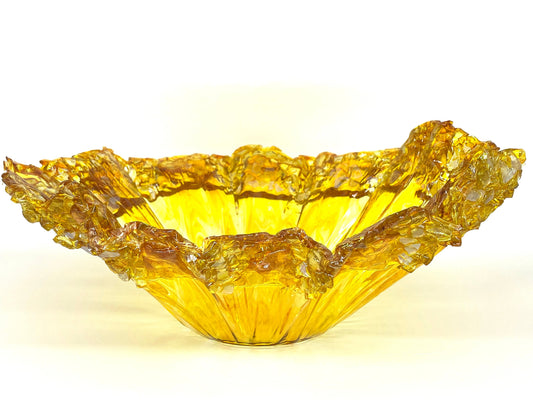 Marigold Yellow Resin and Cut Glass Decorative Bowl MADE TO ORDER