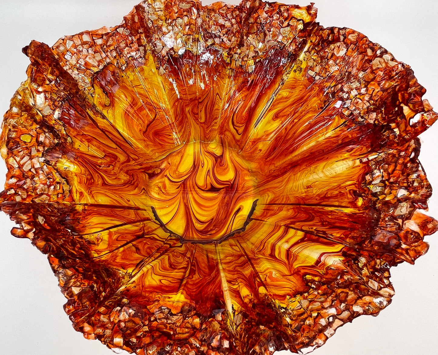 Fire Orange Resin and Cut Glass Decorative Bowl MADE TO ORDER