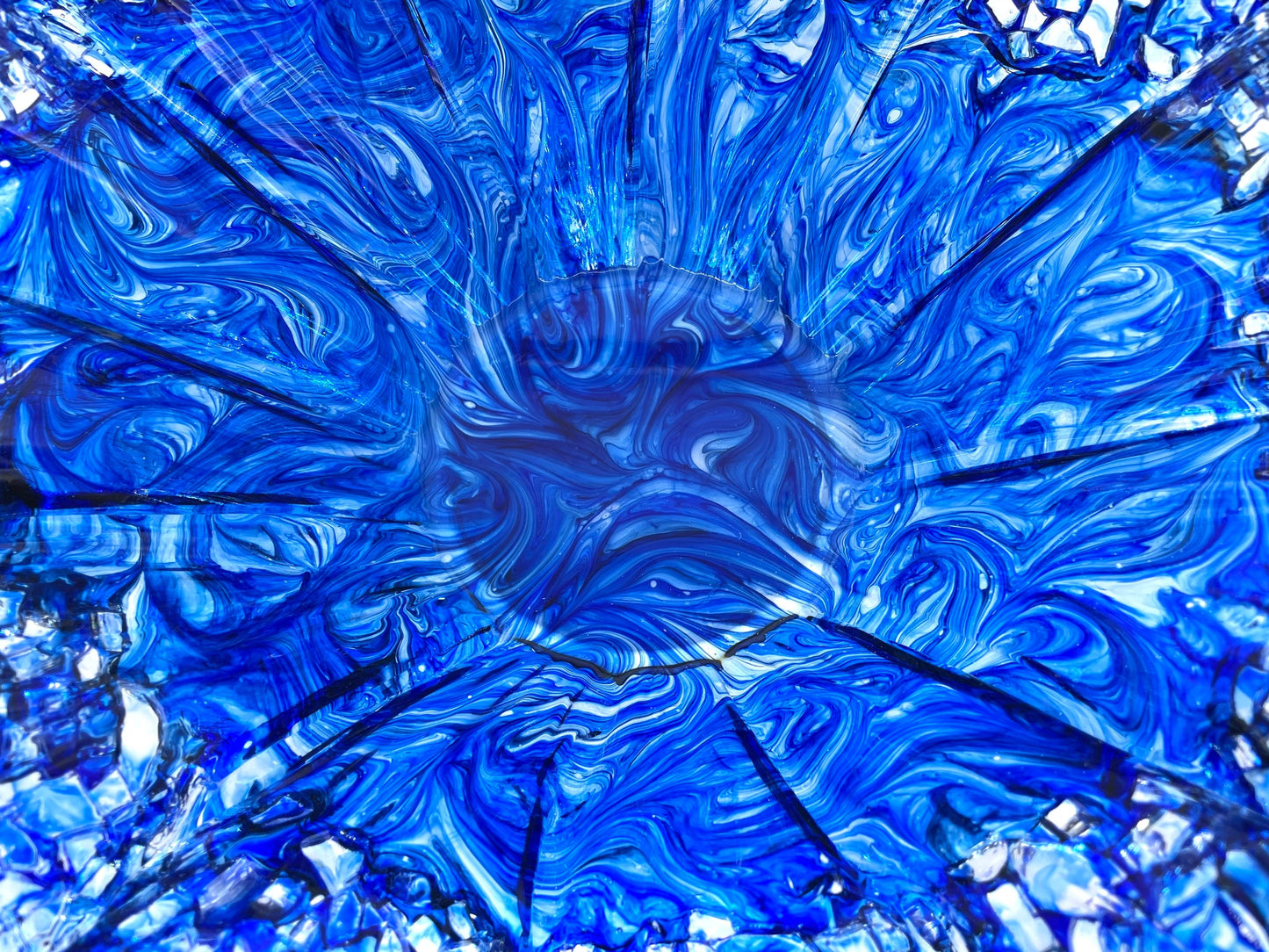 Sapphire Blue Resin and Glass Decorative Bowl Free Form MADE TO ORDER