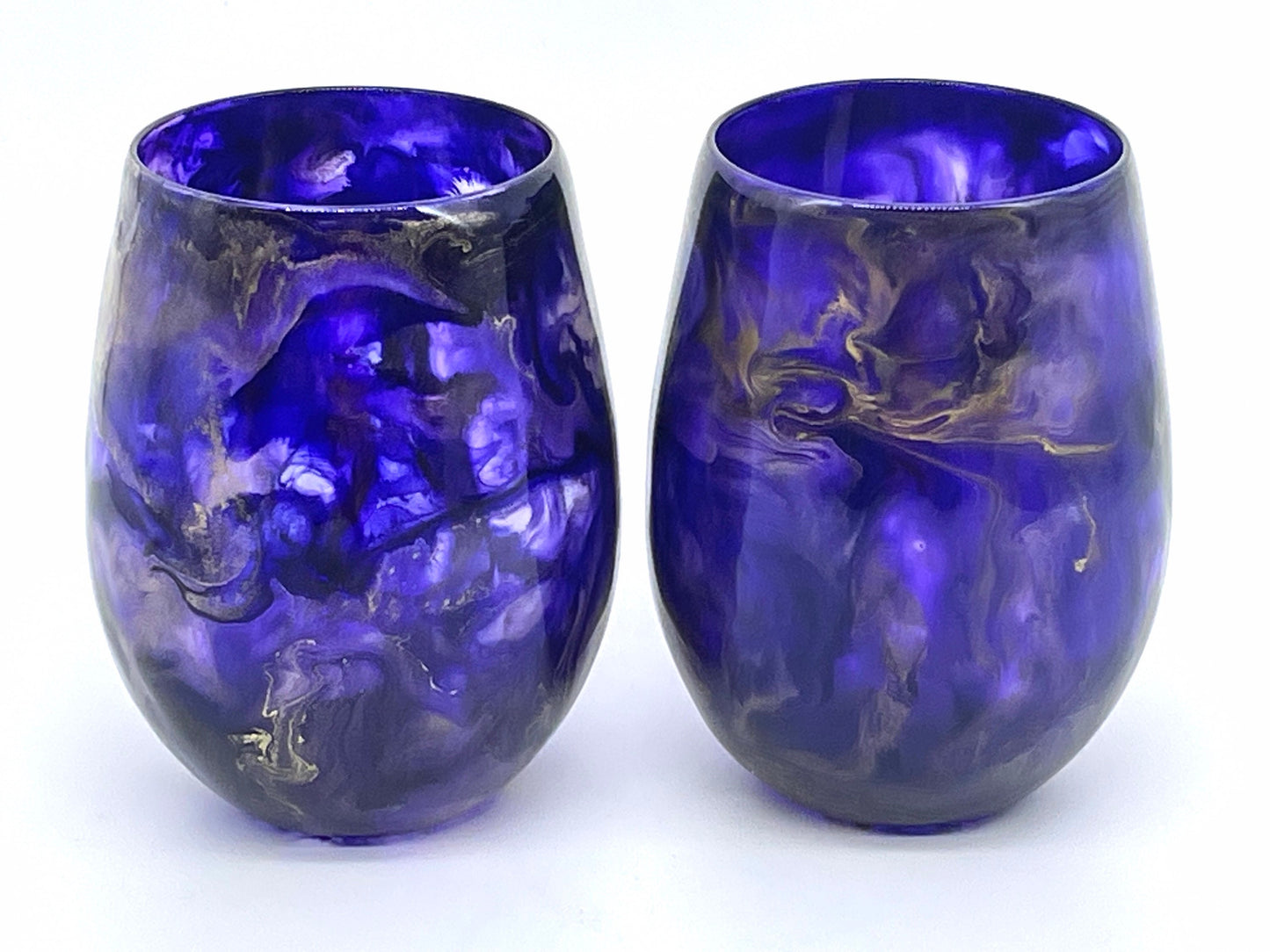 Purple and Gold Resin Art Stemless Wine Glass Set of Two Customize 20 Ounce MADE TO ORDER