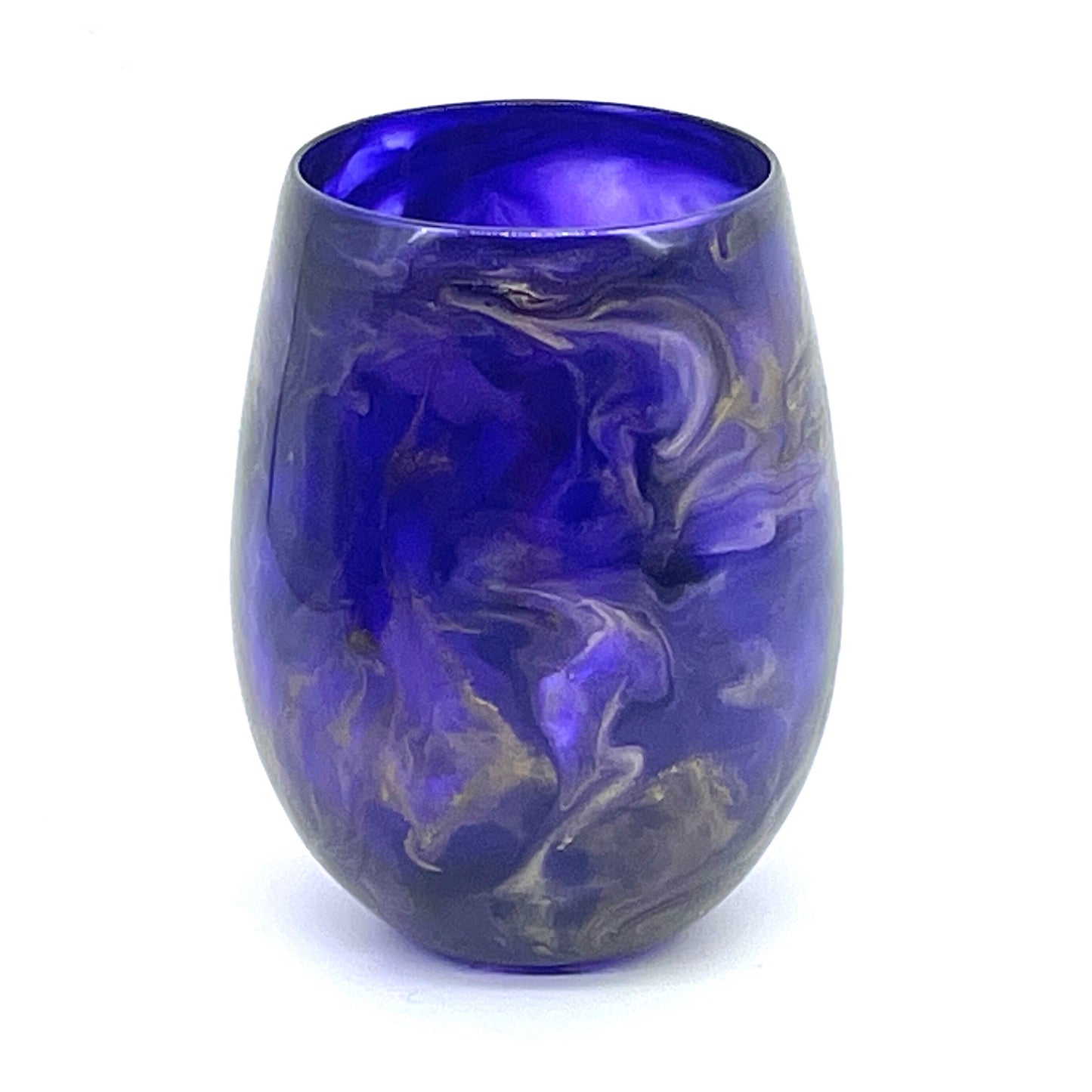 Purple and Gold Resin Art Stemless Wine Glass Set of Two Customize 20 Ounce MADE TO ORDER