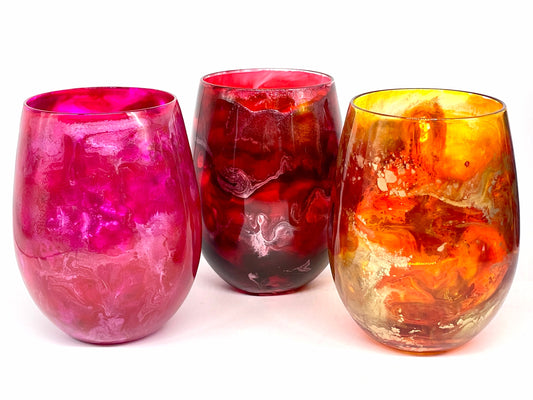 CUSTOMIZED Color Stemless Wine Glass Set of Two (2) Customize Resin Art