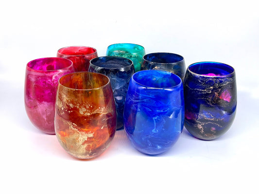 CUSTOMIZED Color Stemless Wine Glass Set of Two (2) Customize Resin Art