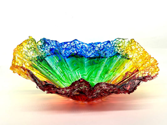 Rainbow Resin and Crushed Glass Decorative Bowl