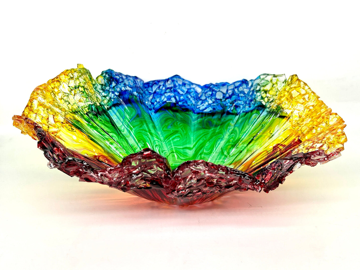 Rainbow Resin and Crushed Glass Decorative Bowl