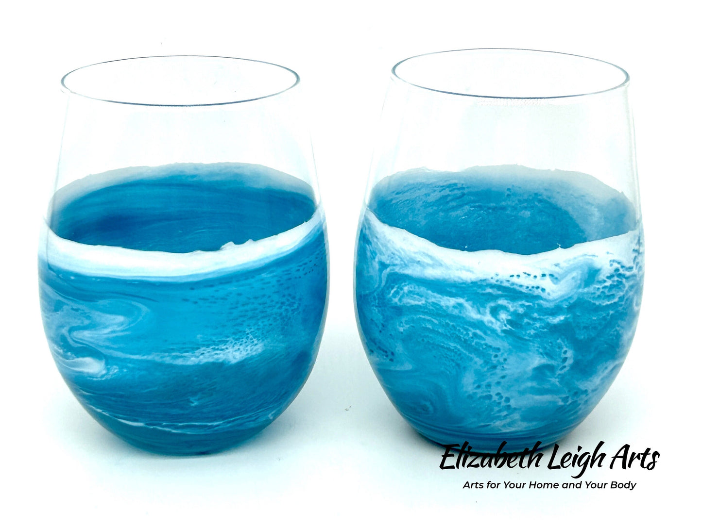 CUSTOM Ocean Wave Stemless Wine Glass Single, Set of Two, Set of Four Any Color with White Waves