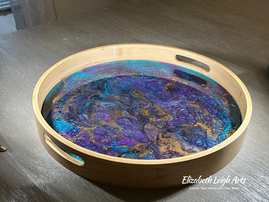 Teal, Purple and Gold Bamboo Tray 15"