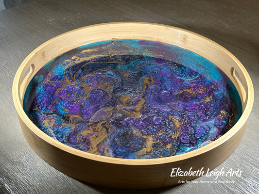 Teal, Purple and Gold Bamboo Tray 15"