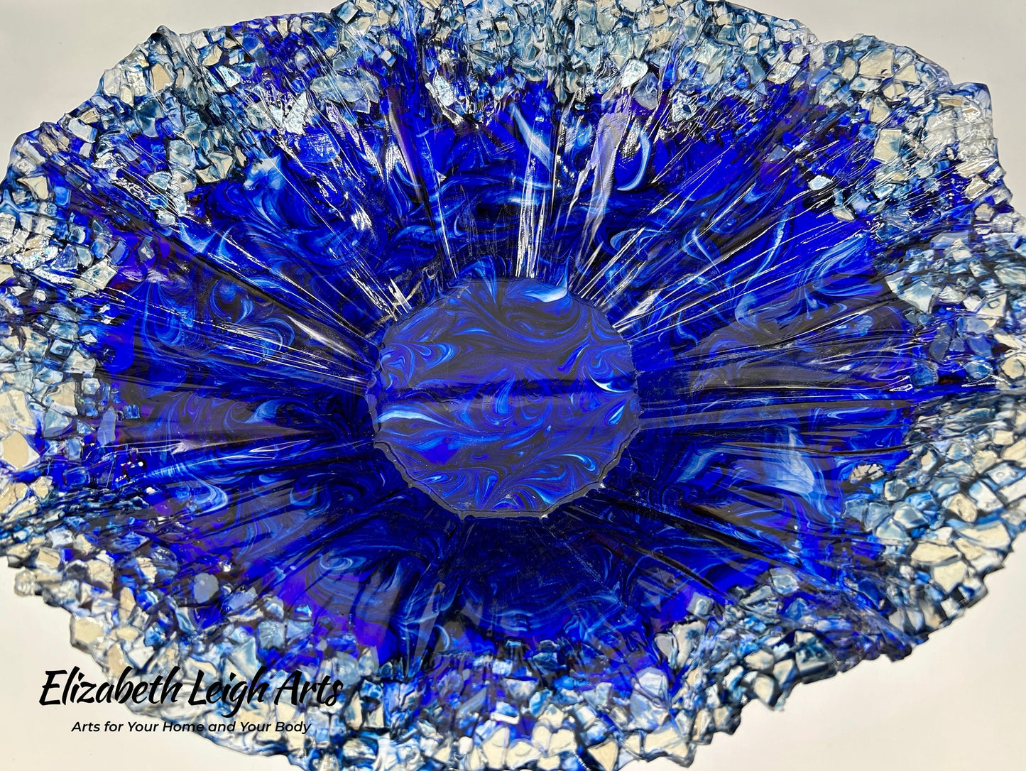 Dark Blue and Gold Resin and Glass Decorative Bowl Free Form MADE TO ORDER