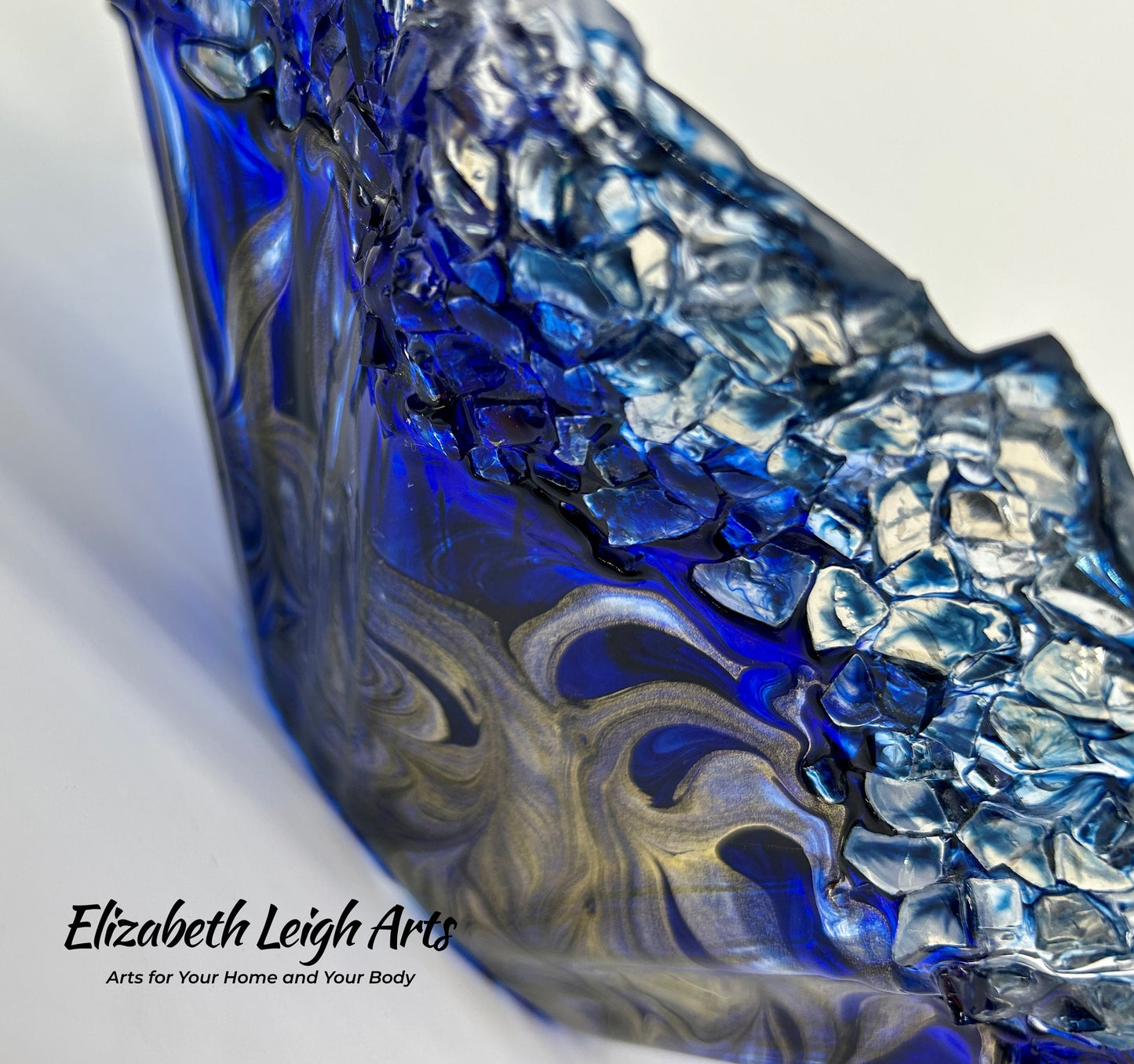 Dark Blue and Gold Resin and Glass Decorative Bowl Free Form MADE TO ORDER
