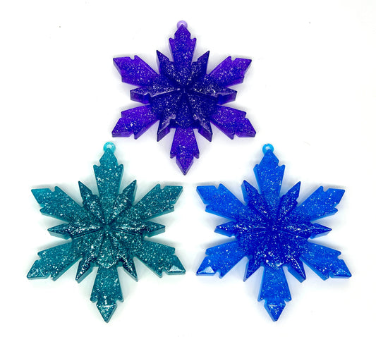 Set of Three Snowflake Ornaments Blue Teal Amethyst