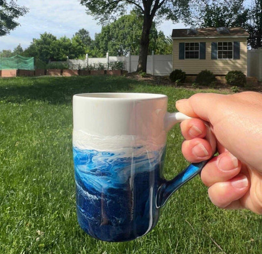 Hand-Painted Ocean Coffee Mugs, Set of Two