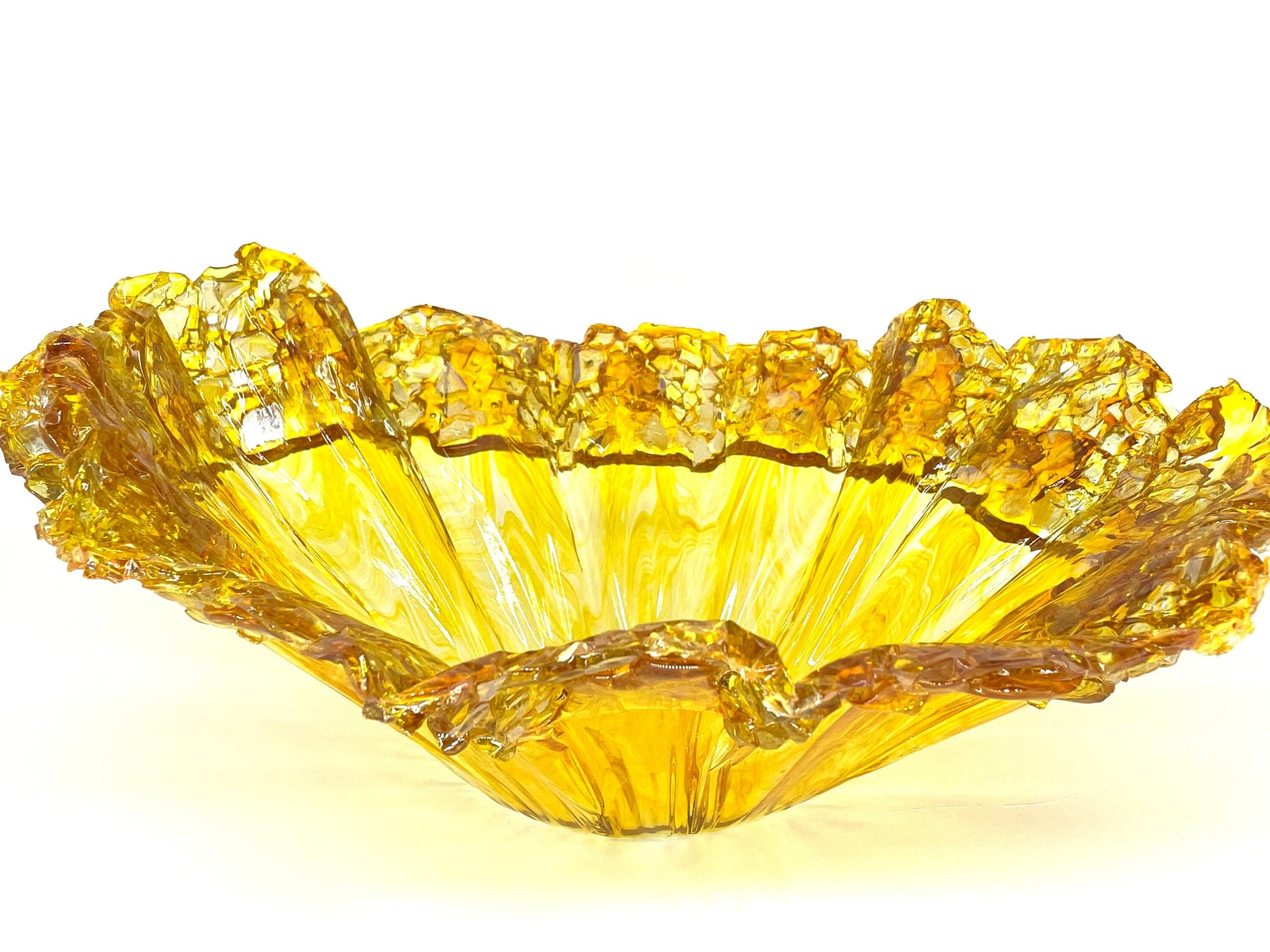 Marigold Yellow Resin and Cut Glass Decorative Bowl MADE TO ORDER