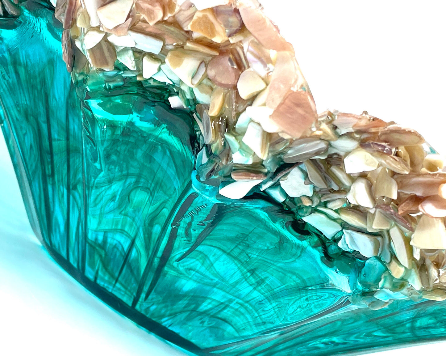 Ocean Turquoise and Green Swirled Resin and Crushed Shell Decorative Bowl MADE TO ORDER