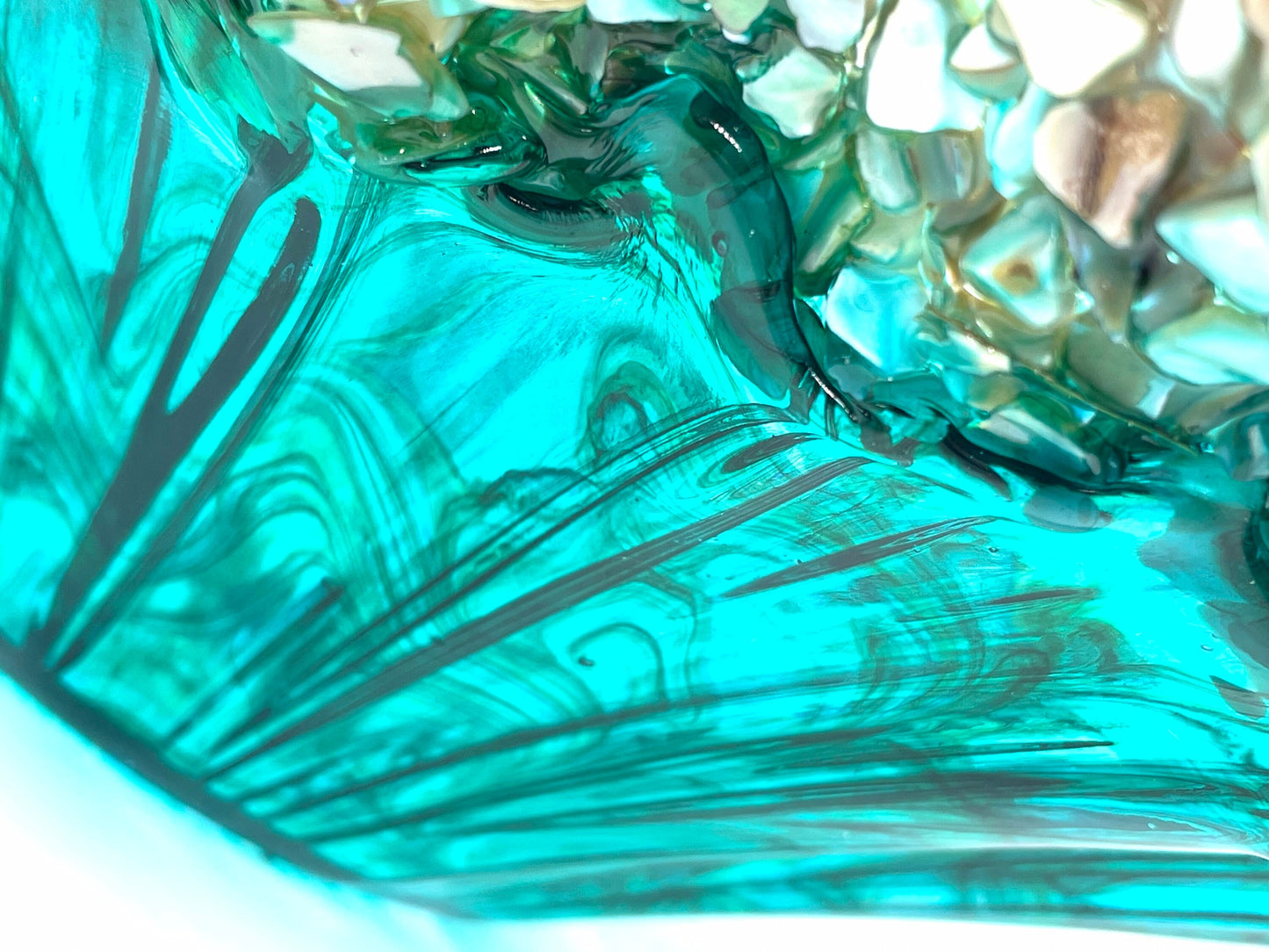 Ocean Turquoise and Green Swirled Resin and Crushed Shell Decorative Bowl MADE TO ORDER