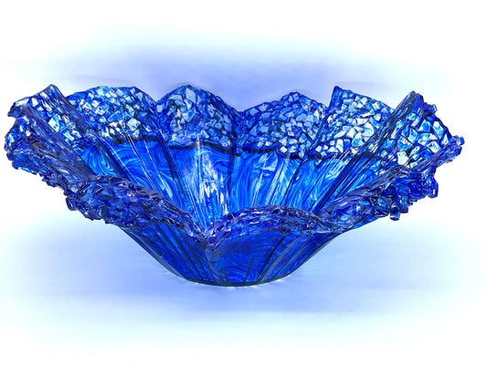 Sapphire Blue Resin and Glass Decorative Bowl Free Form MADE TO ORDER