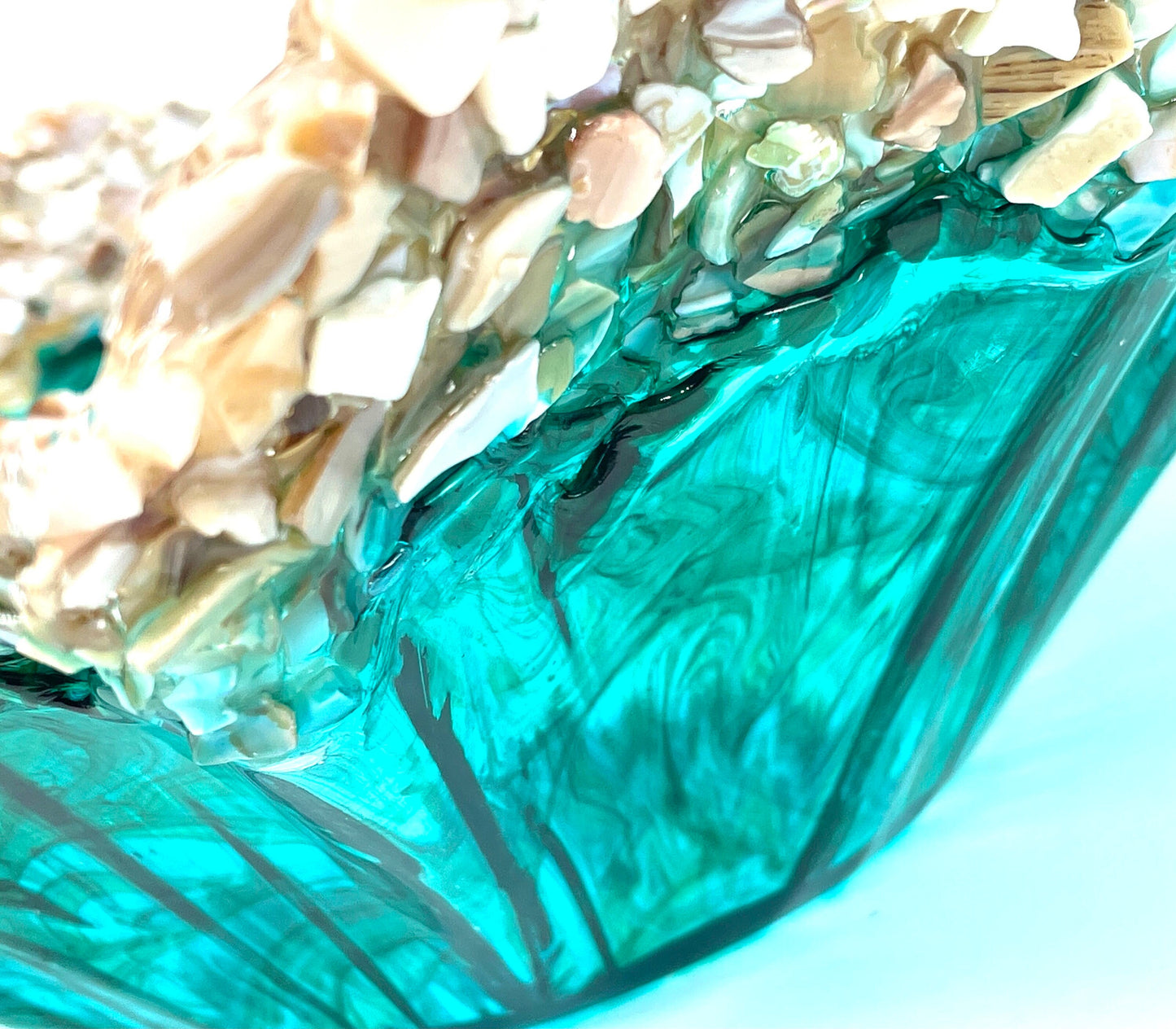 Ocean Turquoise and Green Swirled Resin and Crushed Shell Decorative Bowl MADE TO ORDER