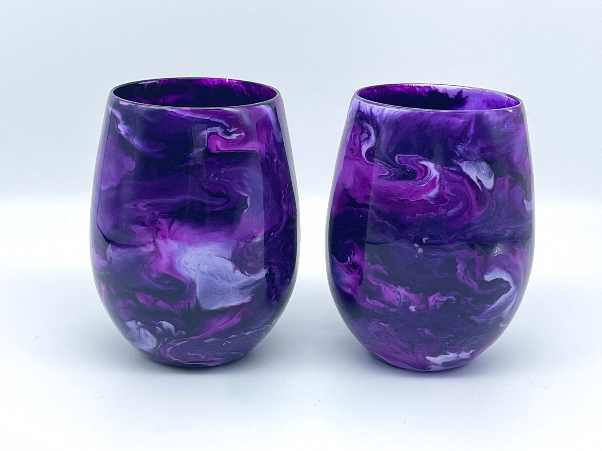 Purple Resin Art Stemless Wine Glass Set of Two Customize 20 Ounce