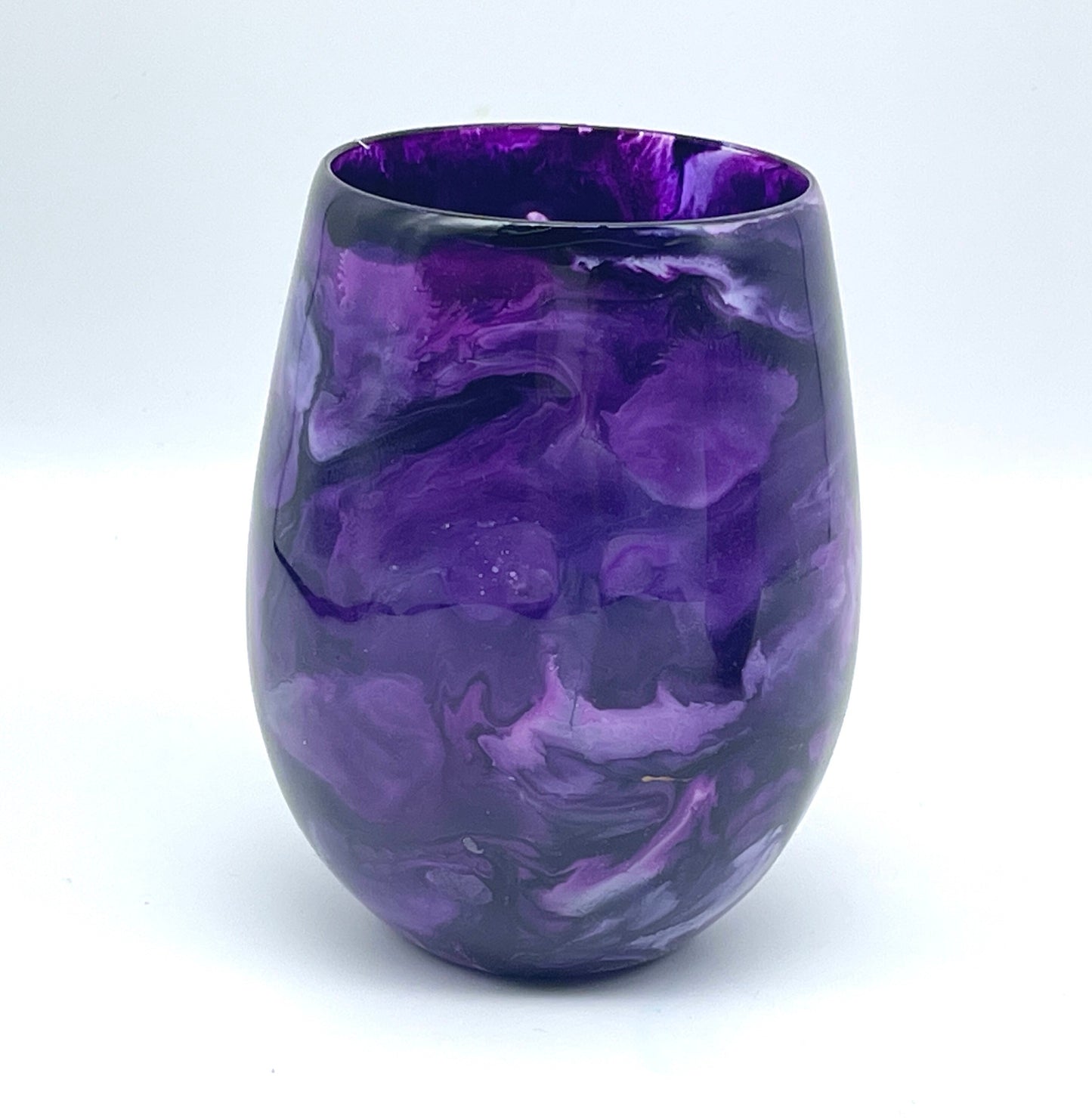 Purple Resin Art Stemless Wine Glass Set of Two Customize 20 Ounce