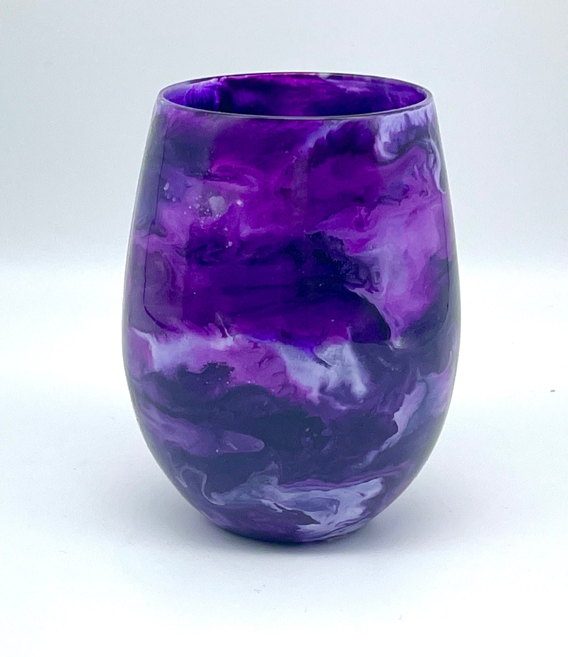 Purple Resin Art Stemless Wine Glass Set of Two Customize 20 Ounce