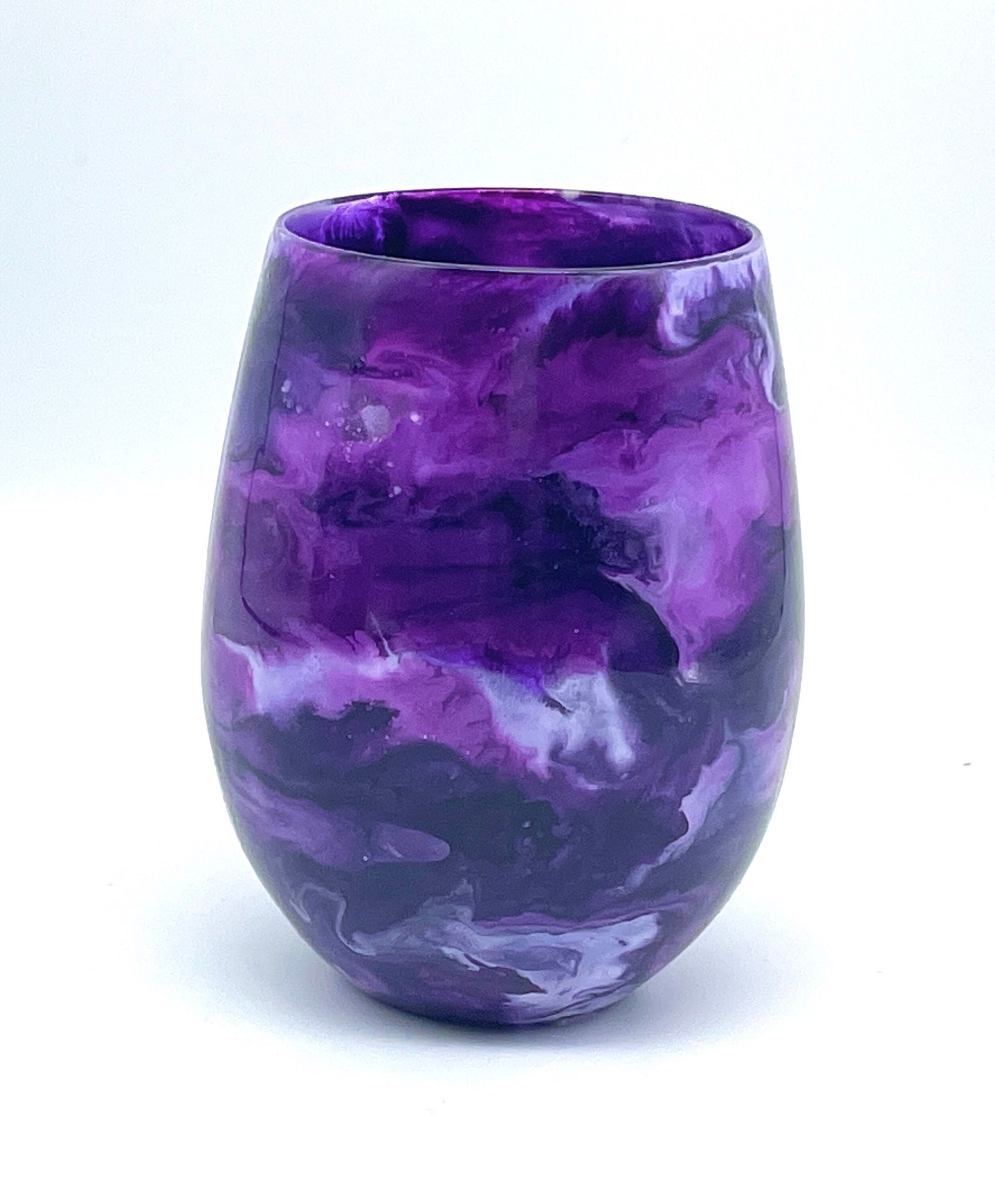 Purple Resin Art Stemless Wine Glass Set of Two Customize 20 Ounce