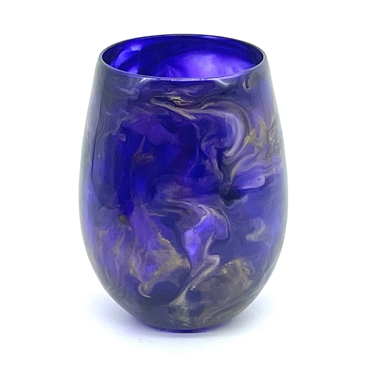 Purple and Gold Resin Art Stemless Wine Glass Set of Two Customize 20 Ounce