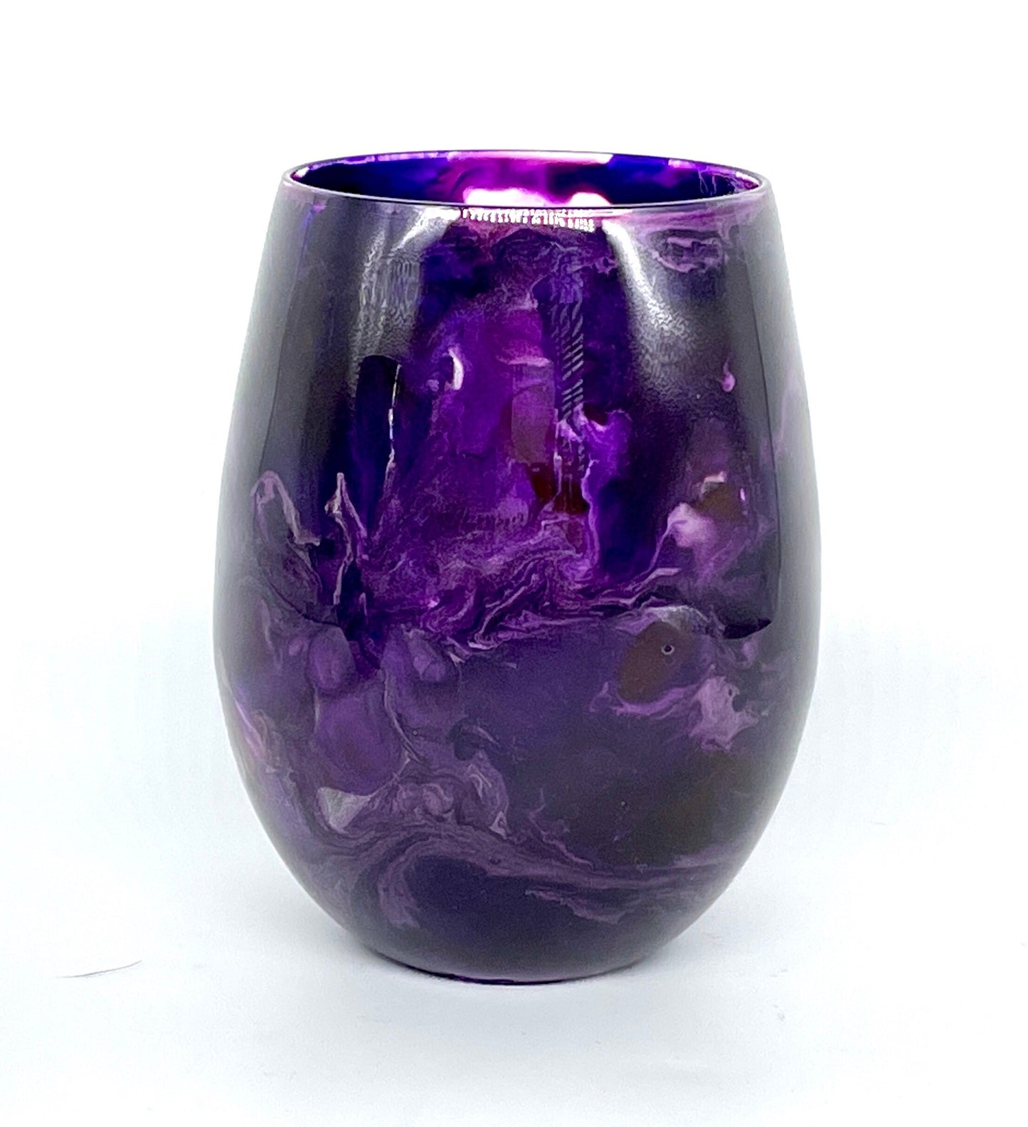 Purple and Silver Resin Art Stemless Wine Glass Set of Two Customize 20 Ounce