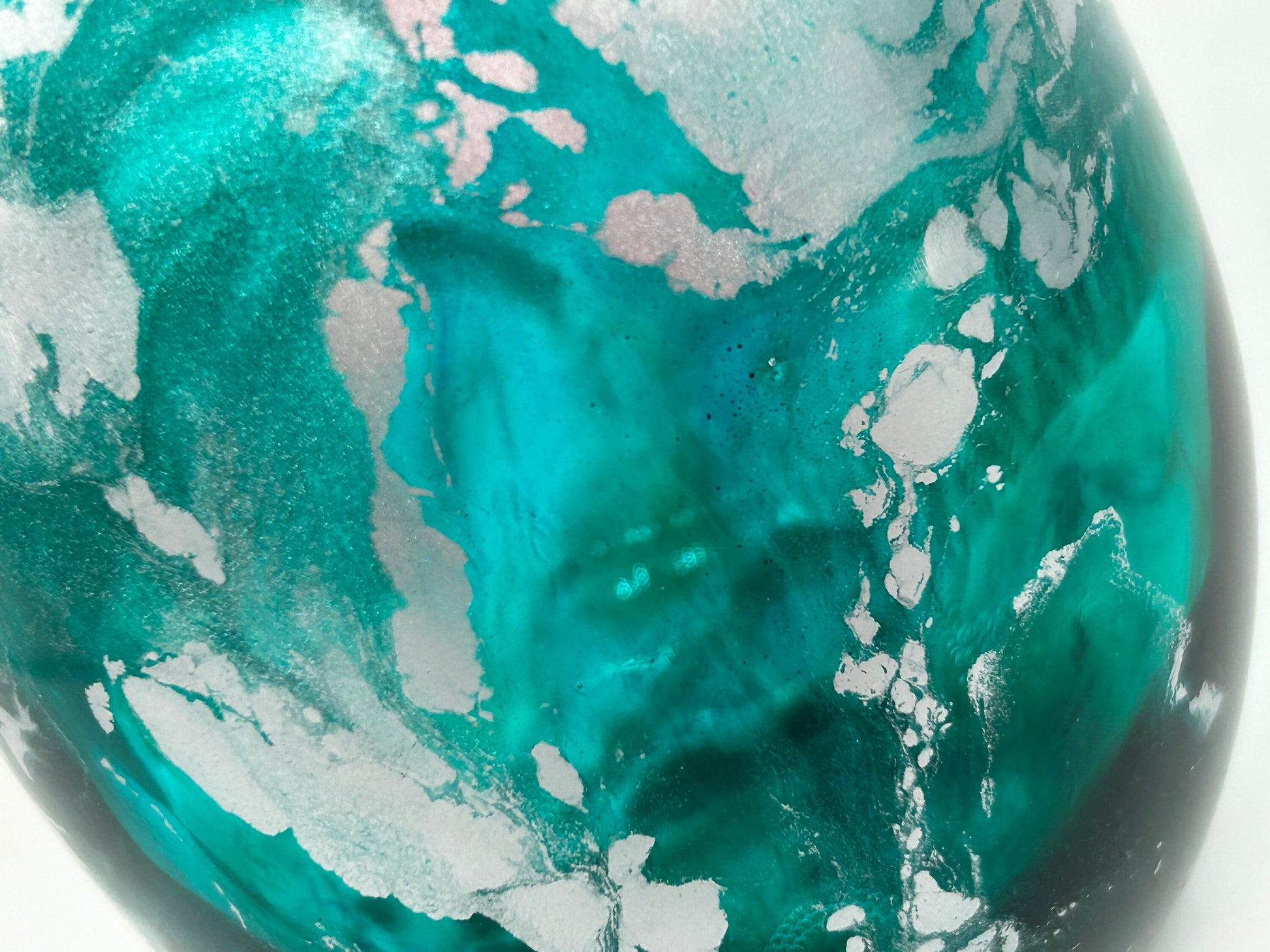 Turquoise and Silver Resin Art Stemless Wine Glass Set of Two Customize 20 Ounce