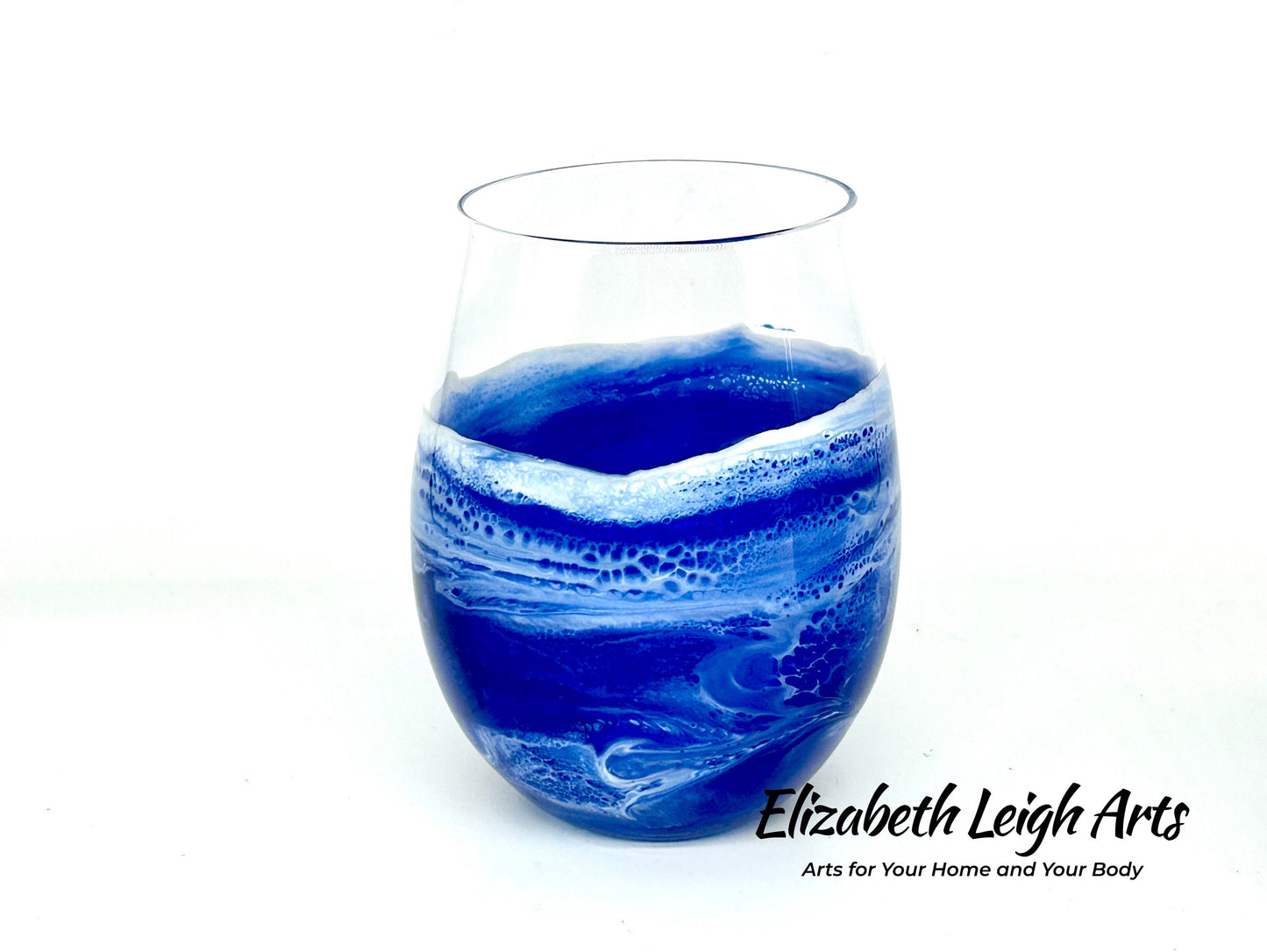 CUSTOM Ocean Wave Stemless Wine Glass Single, Set of Two, Set of Four Any Color with White Waves