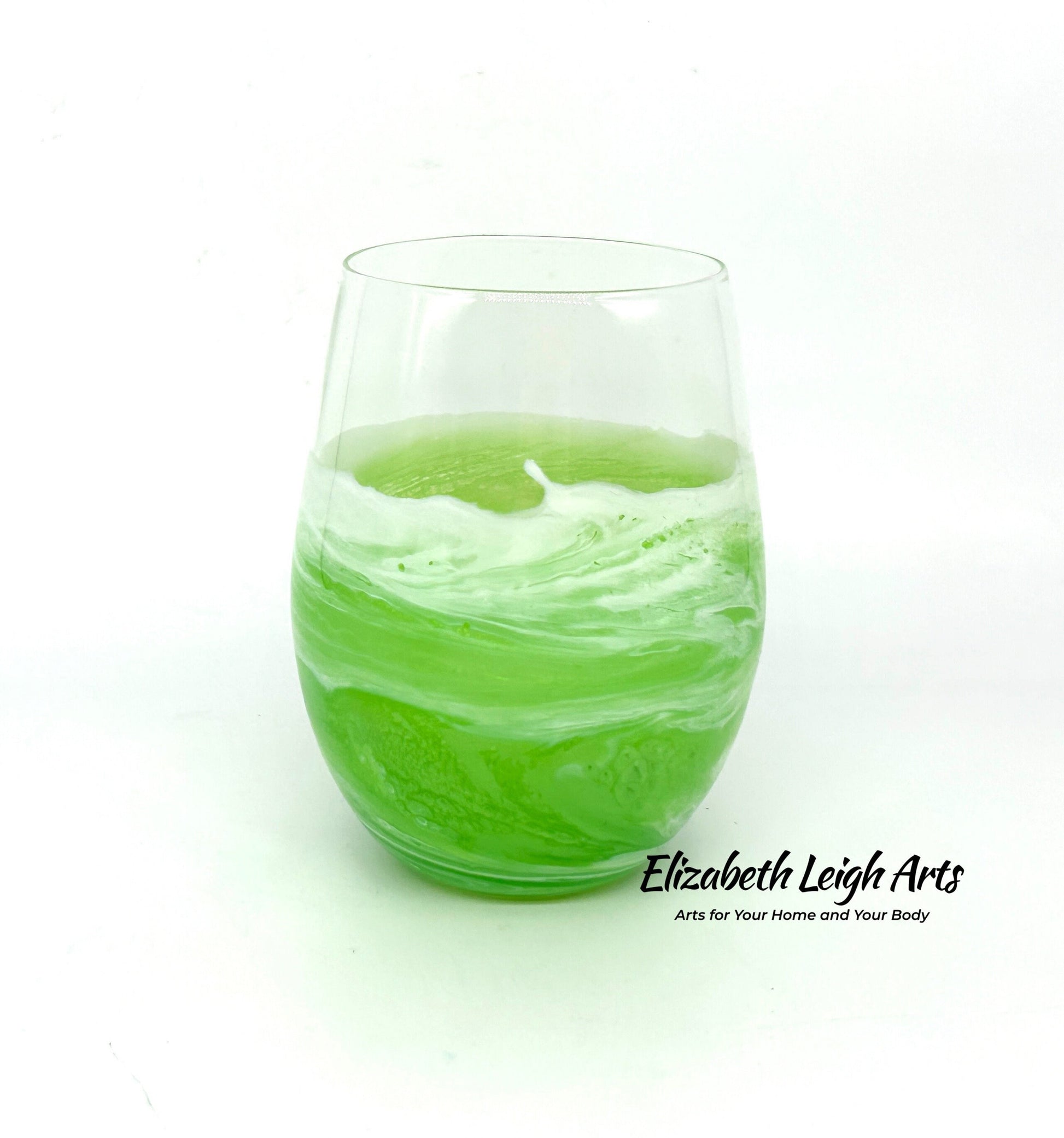 Green Beach Themed Stemless Wine Glasses, Cocktail Glasses, Beach Decor, Custom Wine Glasses, Luxury Wedding Gift, Green Glasses