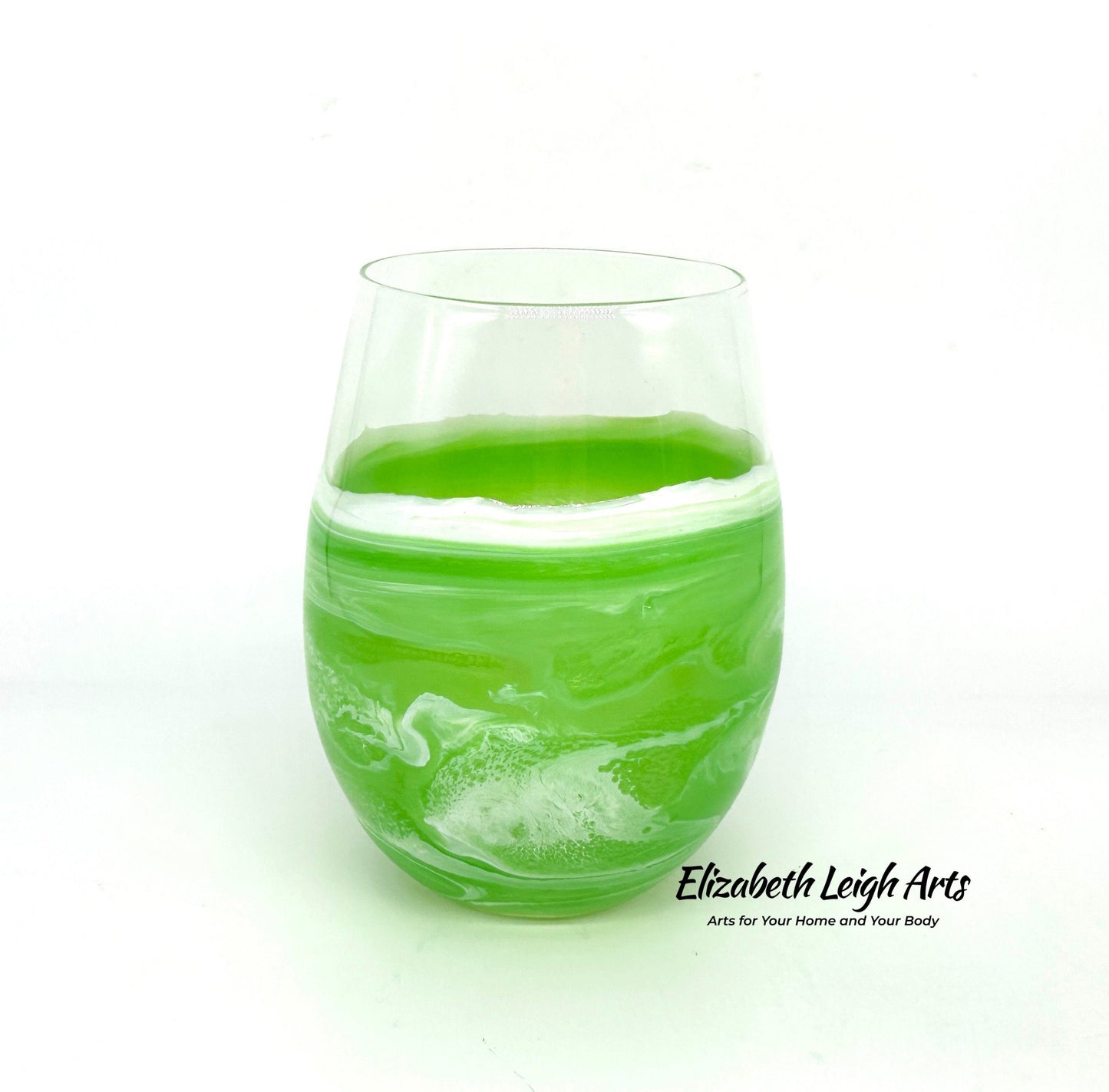 Green Beach Themed Stemless Wine Glasses, Cocktail Glasses, Beach Decor, Custom Wine Glasses, Luxury Wedding Gift, Green Glasses