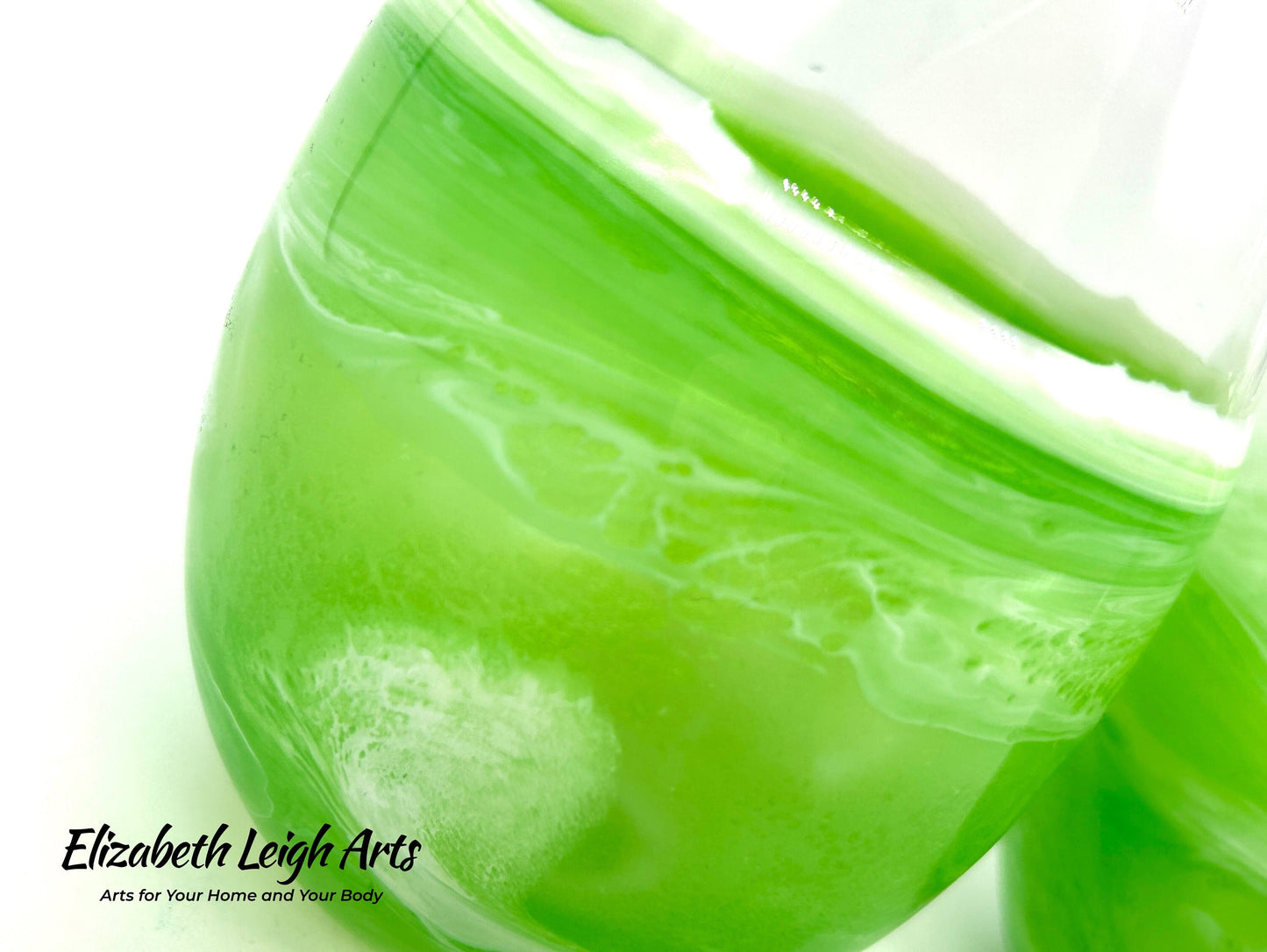 Green Beach Themed Stemless Wine Glasses, Cocktail Glasses, Beach Decor, Custom Wine Glasses, Luxury Wedding Gift, Green Glasses