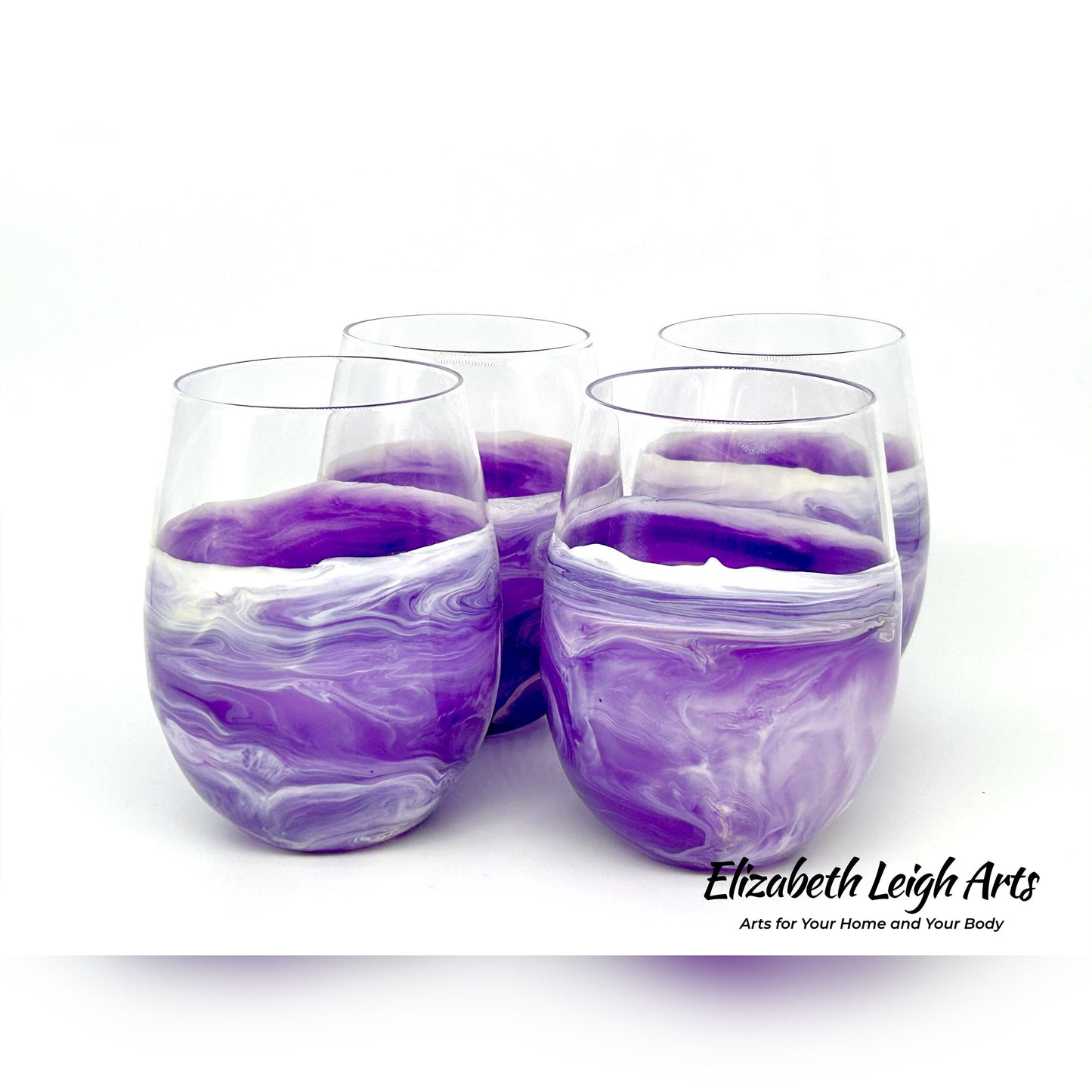 Purple Beach Themed Stemless Wine Glasses, Cocktail Glasses, Beach Decor, Custom Wine Glasses, Luxury Wedding Gift, Purple Glasses