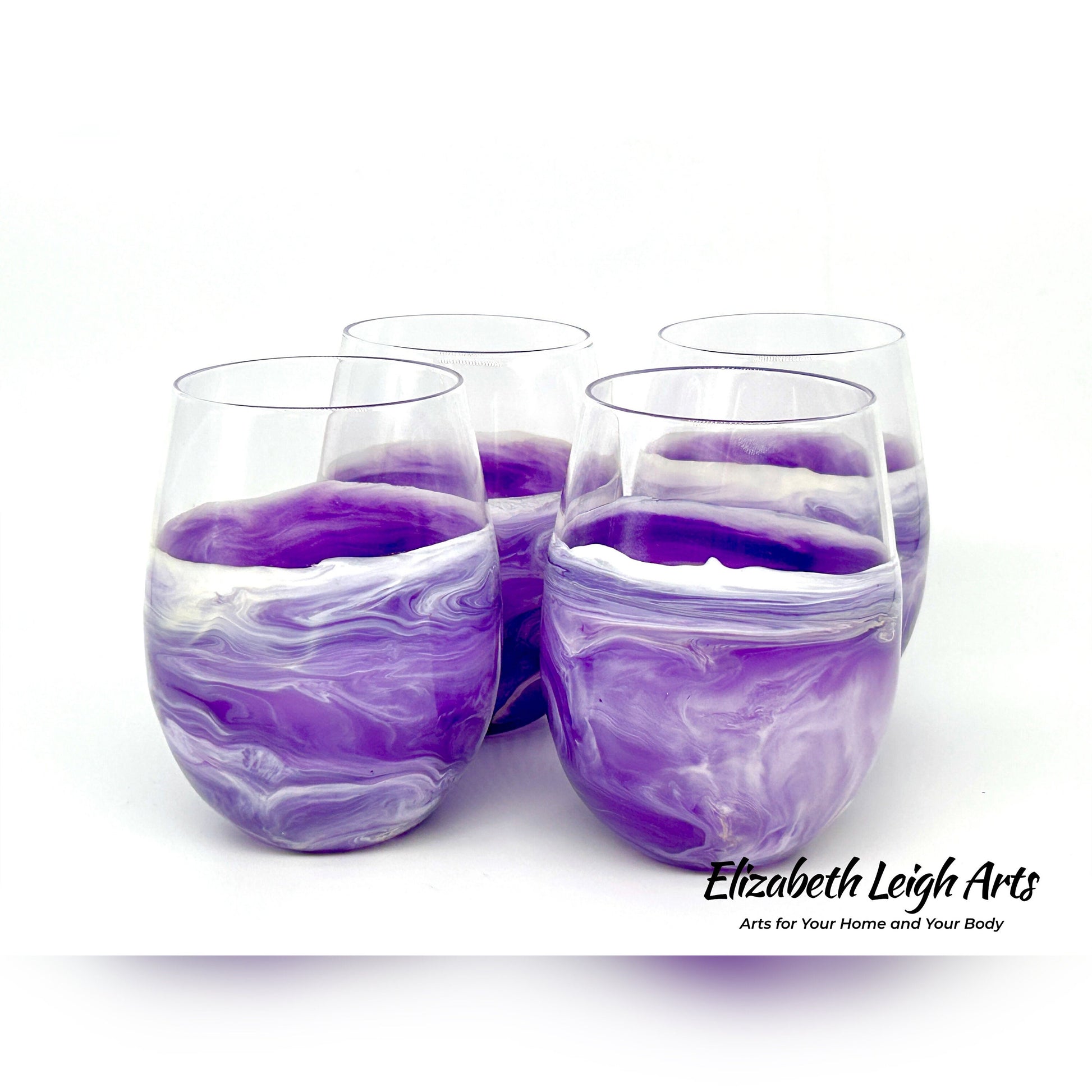 Purple Beach Themed Stemless Wine Glasses, Cocktail Glasses, Beach Decor, Custom Wine Glasses, Luxury Wedding Gift, Purple Glasses